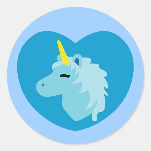 Blauwe unicorn ronde sticker (Voorkant)