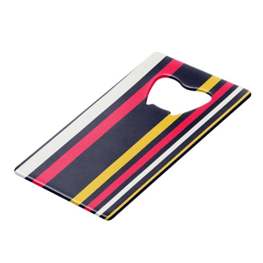 Blauwe uniforme strepen creditkaart flessenopener (Voorkant Gekanteld)