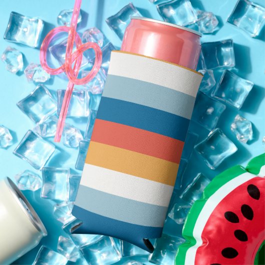 Blauwe uniforme strepen seltzer blikjeskoeler (Insitu Zomer)