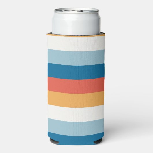 Blauwe uniforme strepen seltzer blikjeskoeler (Seltzer Achterkant)