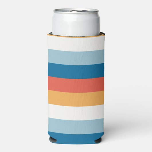 Blauwe uniforme strepen seltzer blikjeskoeler (Seltzer Voorkant)