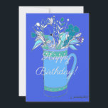 Blauwe V2 Kleurrijke Verjaardagsbloemen in mok Feestdagenkaart<br><div class="desc">Een origineel bloemkunstwerk van kunstenaar Linda Kavalsky,  voeg wat kleur toe om iemands dag op te vrolijken!</div>