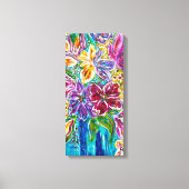 Blauwe vaas bloemige gewikkelde canvas print (Voorkant)