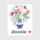 Blauwe vaas van grillige wilde bloemen sticker (Vel)