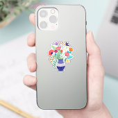Blauwe vaas van grillige wilde bloemen sticker (Telefoon)