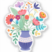 Blauwe vaas van grillige wilde bloemen sticker (Voorkant)