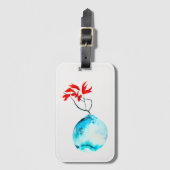 Blauwe vaas waterverf ikebana bagagelabel (Voorkant (verticaal))