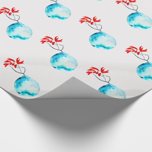 Blauwe vaas waterverf ikebana cadeaupapier (Hoek)