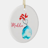 Blauwe vaas waterverf ikebana keramisch ornament (Rechts)