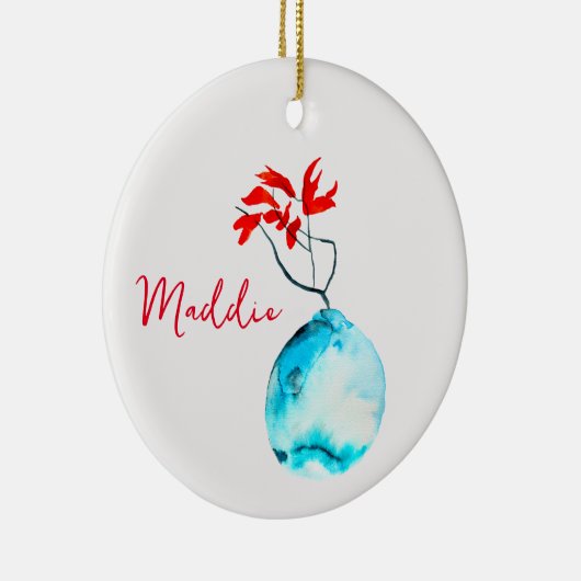 Blauwe vaas waterverf ikebana keramisch ornament (Rechts)