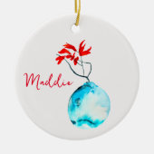 Blauwe vaas waterverf ikebana keramisch ornament (Voorkant)