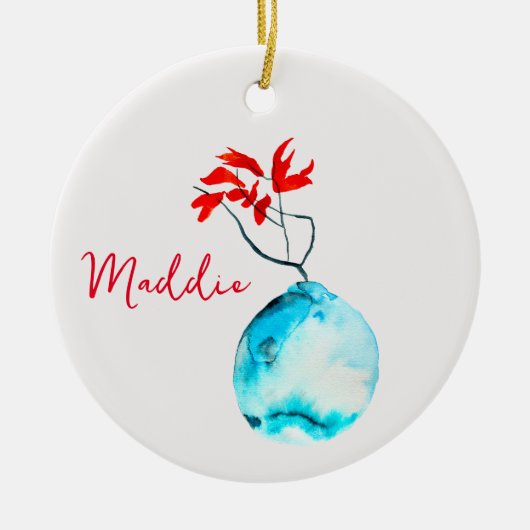 Blauwe vaas waterverf ikebana keramisch ornament (Voorkant)