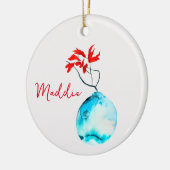 Blauwe vaas waterverf ikebana keramisch ornament (Links)