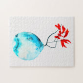 Blauwe vaas waterverf ikebana legpuzzel (Horizontaal)