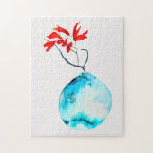 Blauwe vaas waterverf ikebana legpuzzel (Verticaal)