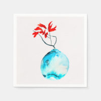 Blauwe vaas waterverf ikebana