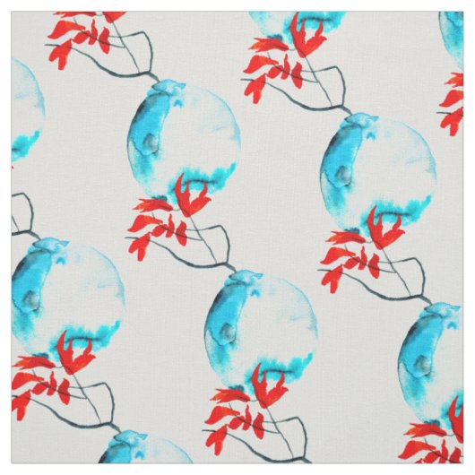 Blauwe vaas waterverf ikebana stof (Swatch)