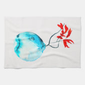 Blauwe vaas waterverf ikebana theedoek (Horizontaal)