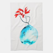 Blauwe vaas waterverf ikebana theedoek (Verticaal)