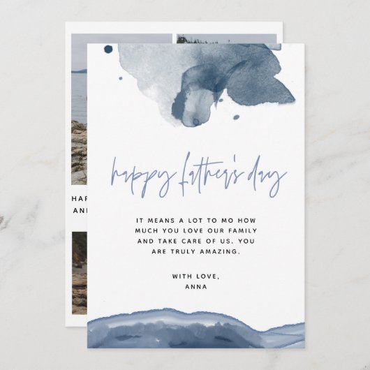 Blauwe Vaderdag Kaart voor Man Van Vrouw Foto (Voorkant / Achterkant)