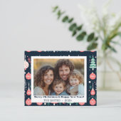 Blauwe Vakantie Print Foto Kerst Kaart (Staand voorkant)