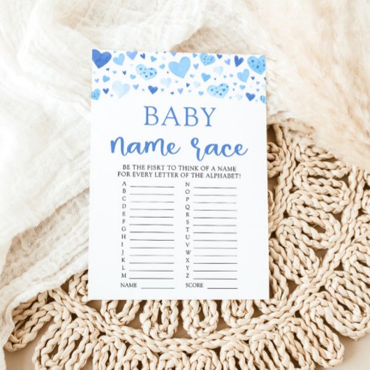 Blauwe Valentijn Baby Naam Race Baby shower Spel Kaart