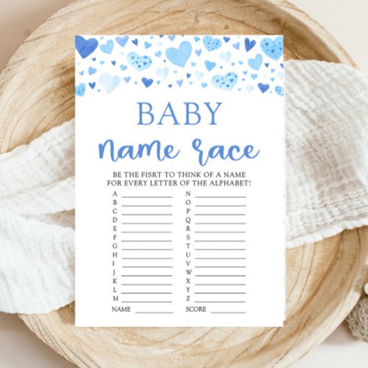 Blauwe Valentijn Baby Naam Race Baby shower Spel Kaart