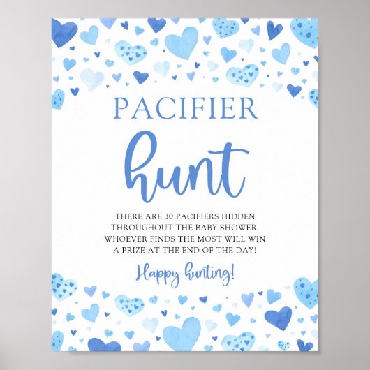 Blauwe Valentijn Baby shower Fopspeen Hunt Teken Poster (Voorkant)