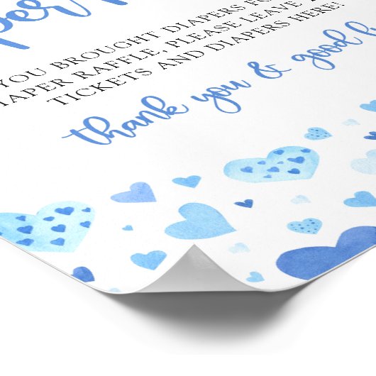 Blauwe Valentijn Baby shower Luier Raffle Teken Poster (Hoek)