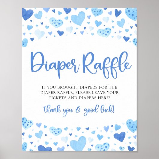 Blauwe Valentijn Baby shower Luier Raffle Teken Poster (Voorkant)