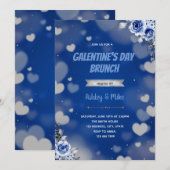 Blauwe valentijn brunch-themauitnodiging bedankkaart (Voorkant / Achterkant)