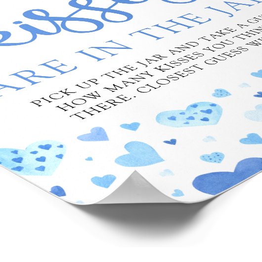 Blauwe Valentijn Hoeveel Kisses Baby shower spel Poster (Hoek)