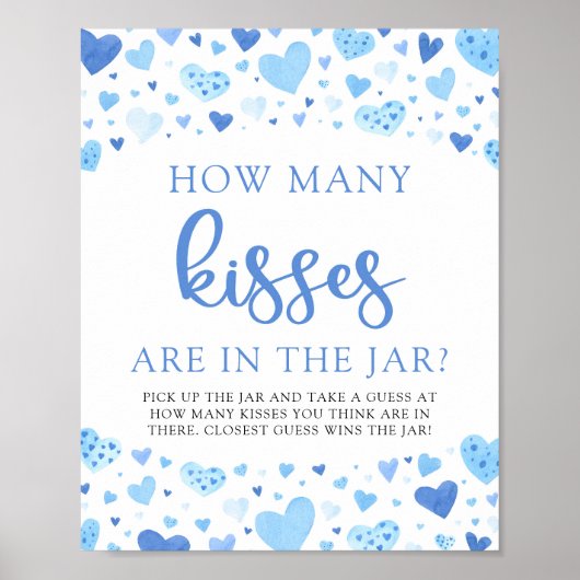 Blauwe Valentijn Hoeveel Kisses Baby shower spel Poster (Voorkant)