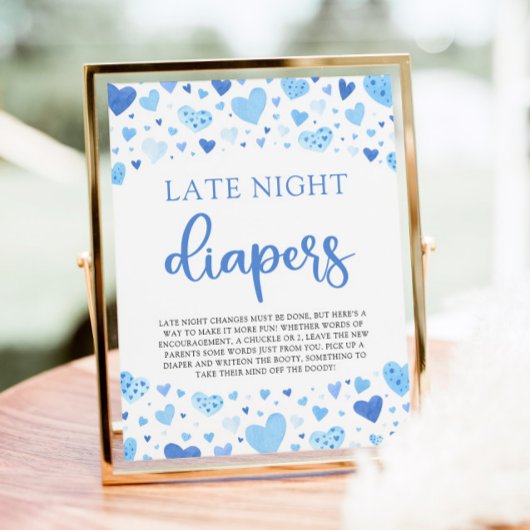 Blauwe Valentijn Late Night Luiers Baby shower Poster