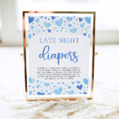 Blauwe Valentijn Late Night Luiers Baby shower Poster