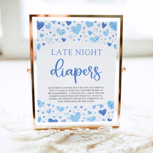 Blauwe Valentijn Late Night Luiers Baby shower Poster