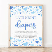 Blauwe Valentijn Late Night Luiers Baby shower Poster