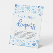 Blauwe Valentijn Late Night Luiers Baby shower Reclamebord Met Voetstuk (Voorkant)