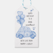 Blauwe Valentijns  Thema Hartballonnen en Auto Cadeaulabel (Voorkant)