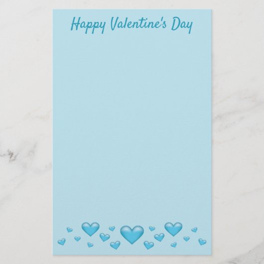 Blauwe Valentijnsdag Harten & Aangepaste Tekst Briefpapier (Voorkant)