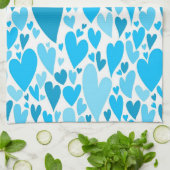 Blauwe Valentijnsharten Keukenhanddoek (Gevouwen)