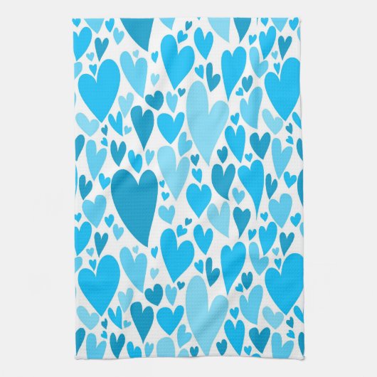 Blauwe Valentijnsharten Keukenhanddoek (Verticaal)