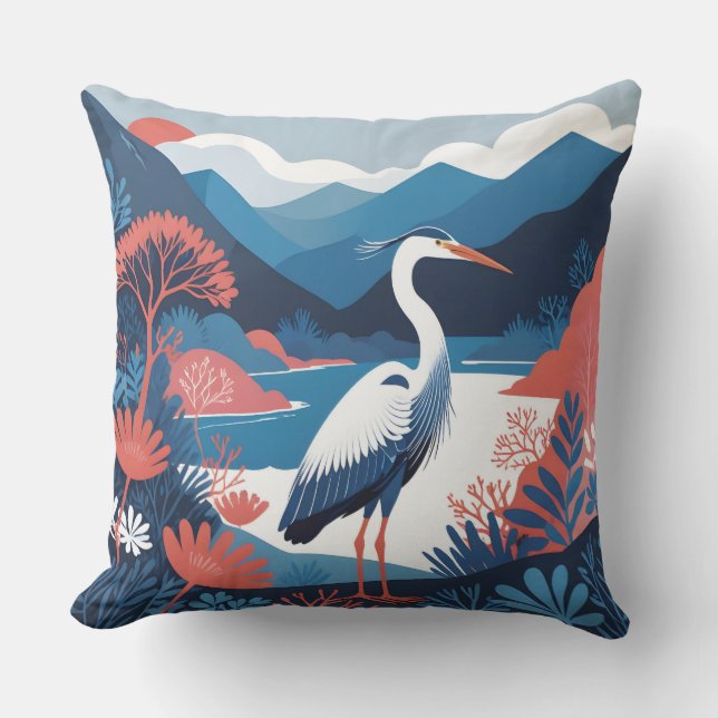 blauwe valk reiger buitenkussen (Voorkant)