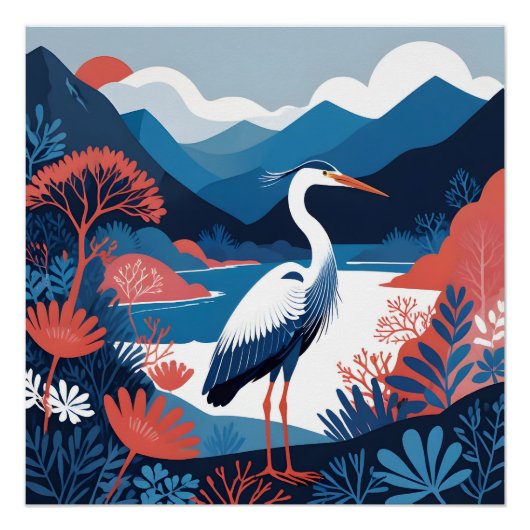 blauwe vallei reiger poster (Voorkant)