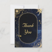 Blauwe vallende ster Hemelse zon- en maanbruiloft Bedankkaart (Voorkant)