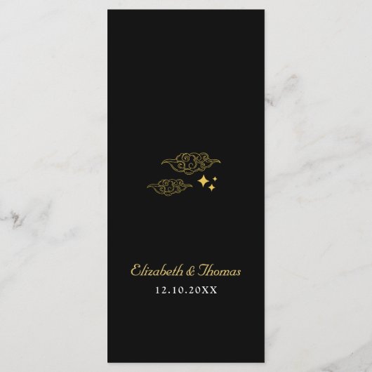 Blauwe vallende ster Hemelse zon- en maanbruiloft Menu (Achterkant)