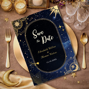 Blauwe vallende ster Himmelhouw van zon en maan Save The Date