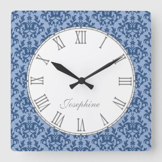 Blauwe van de het damastnaam van de kangoeroepoot vierkante klok (Voorkant)