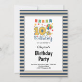 Blauwe/Vanilla Stripes, 10e verjaardag Kaart (Voorkant)