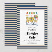 Blauwe/Vanilla Stripes, 10e verjaardag Kaart (Voorkant / Achterkant)